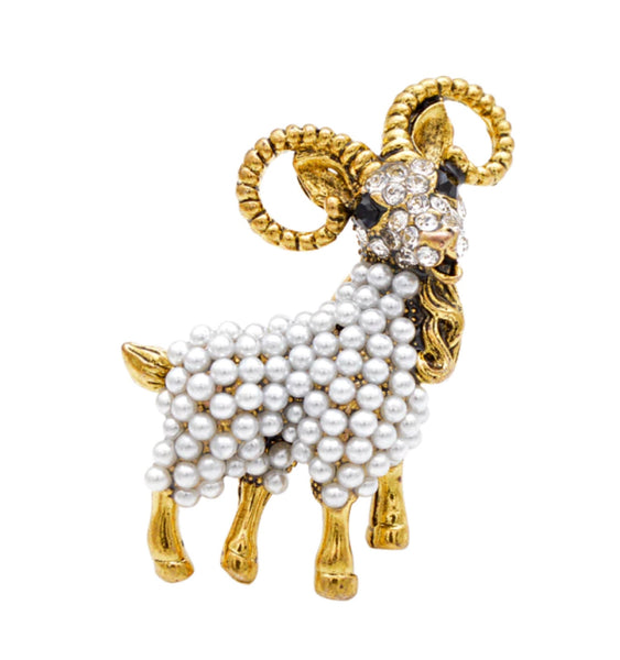 Stunning vintage look gold plated retro goat ram celebrity brooch broach pin g7
