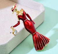 Pretty lady posture brooch retro vintage look gold plated royal design pin gg23