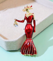 Pretty lady posture brooch retro vintage look gold plated royal design pin gg23