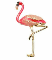 Stunning vintage look gold plated pink enamel big flamingo brooch broach pin b61