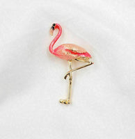 Stunning vintage look gold plated pink enamel big flamingo brooch broach pin b61
