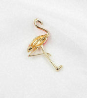 Stunning vintage look gold plated pink enamel big flamingo brooch broach pin b61