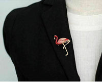 Stunning vintage look gold plated pink enamel big flamingo brooch broach pin b61
