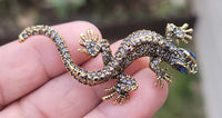 Vintage look gold plated stunning lizard gecko brooch suit coat broach pin b65