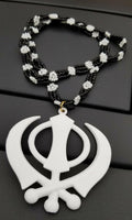 Acrylic white punjabi sikh kaur singh khanda pendant car rear mirror small beads