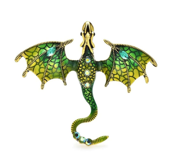 Dragon brooch celebrity good luck pin vintage look gold plated queen broach s9