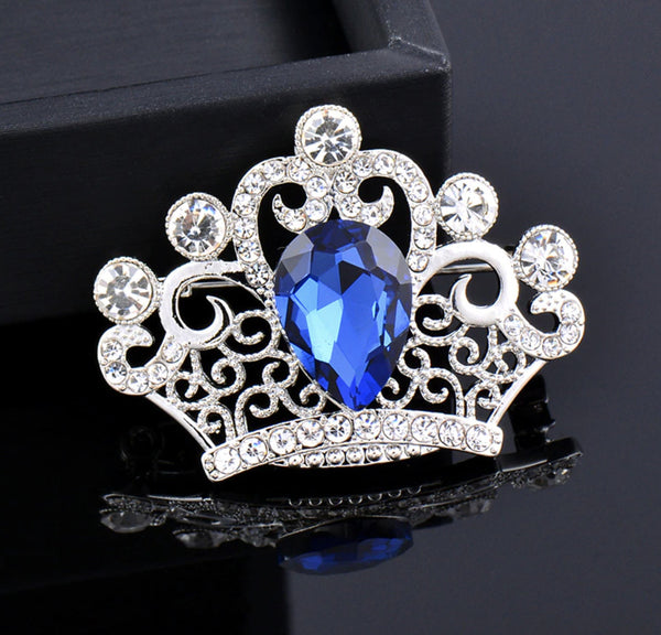 Crown brooch stunning vintage look silver plated stones royal design broach zy4