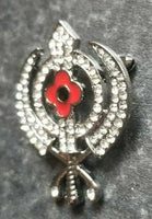 Stunning diamonte black gun metal sikh khandapoppy singh kaur khalsa brooch pin