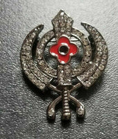 Stunning diamonte black gun metal sikh khandapoppy singh kaur khalsa brooch pin