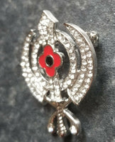 Stunning diamonte silver plated singh kaur khalsa sikh poppykhanda brooch pin