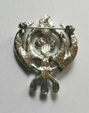 Stunning diamonte silver plated sikh khandapoppy singh kaur khalsa brooch pin