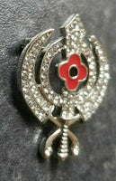 Stunning diamonte silver plated sikh khandapoppy singh kaur khalsa brooch pin