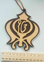 Punjabi sikh ek onkar khanda khalsa singh kaur wooden pendant car hanger aaa6