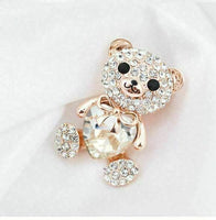 Stunning vintage look gold plated big clear heart bear brooch broach pin b56