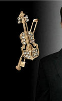 Stunning vintage look gold plated violin music celebrity brooch broach pin e3