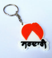 Sikh punjabi word sardari singh pagari kesari orange turban key ring key chain
