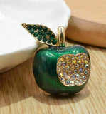 Stunning vintage look gold plated green apple designer brooch broach pin b50