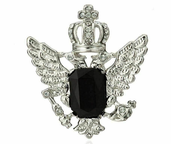 Stunning vintage look silver plated crown stone royal design brooch broach b36