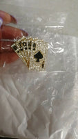 Poker cards brooch vintage look stunning diamonte gold plated christmas pin j8g