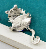 Stunning tiger brooch vintage look broach diamonte gold silver plated pin jjj59
