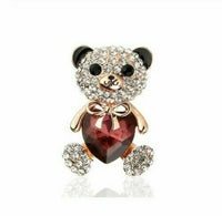 Stunning vintage look gold plated big red heart bear brooch broach pin b57