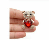 Stunning vintage look gold plated big red heart bear brooch broach pin b57