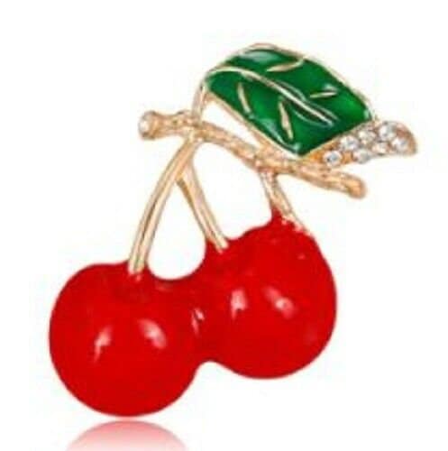 Stunning diamonte gold plated vintage look red cherry christmas brooch cake pin