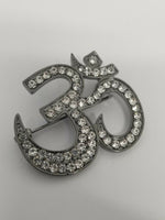 Stunning diamonte antique silver plated om hindu religious brooch broach pin