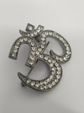Stunning diamonte antique silver plated om hindu religious brooch broach pin