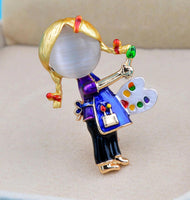 Painting girl vintage look gold plated retro lady celebrity brooch broach pin jj