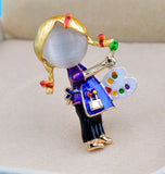 Painting girl vintage look gold plated retro lady celebrity brooch broach pin jj