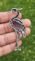 Crane brooch silver plated high end design celebrity broach vintage look pin a5
