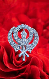 Khanda brooch silver plated stunning diamonte sikh pin singh kaur broach k61 new
