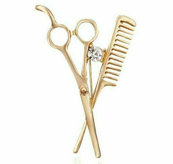 Stunning diamonte gold plated vintage look scissors christmas brooch pin b49z