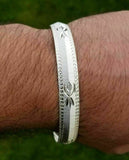 Silver plated laser engraved khanda sikh singh kaur khalsa kara bangle kada a8