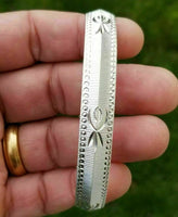 Silver plated laser engraved khanda sikh singh kaur khalsa kara bangle kada a8