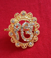 Stunning diamonte gold plated sikh eik onkar brooch cake pin x-mas singh gift hh
