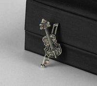 Stunning vintage look silver plated violin music celebrity brooch broach pin e2