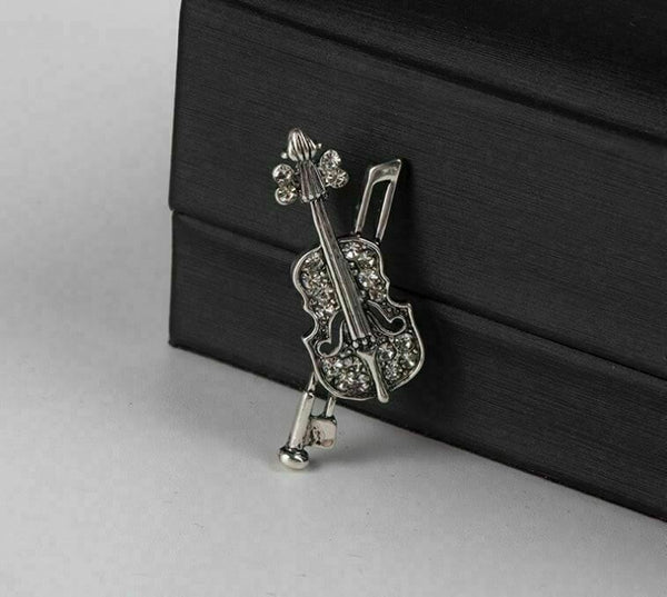 Stunning vintage look silver plated violin music celebrity brooch broach pin e2