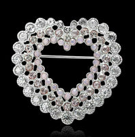 Stunning vintage look silver plated celebrity love heart brooch broach pin f6