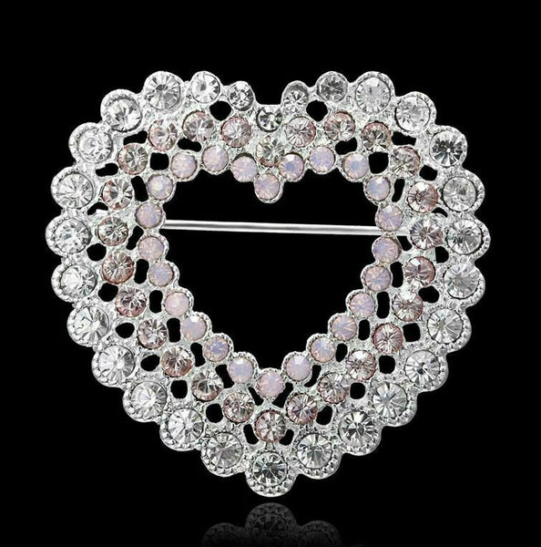 Stunning vintage look silver plated celebrity love heart brooch broach pin f6
