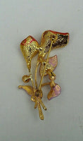 Stunning diamonte gold plated double lily flower brooch broach cake pin suits