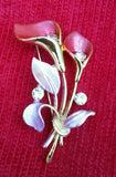 Stunning diamonte gold plated double lily flower brooch broach cake pin suits