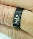 Stunning smooth laser engraved khanda sikh singh kaur khalsa black ring challa