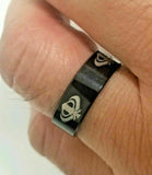 Stunning smooth laser engraved khanda sikh singh kaur khalsa black ring challa