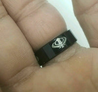 Stunning smooth laser engraved khanda sikh singh kaur khalsa black ring challa