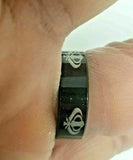 Stunning smooth laser engraved khanda sikh singh kaur khalsa black ring challa