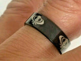 Stunning smooth laser engraved khanda sikh singh kaur khalsa black ring challa