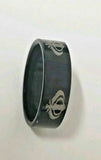 Stunning smooth laser engraved khanda sikh singh kaur khalsa black ring challa