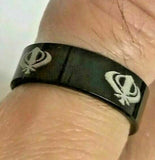 Stunning smooth laser engraved khanda sikh singh kaur khalsa black ring challa